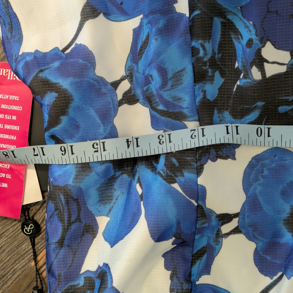 NWT Adrianna Papell One Shoulder Floral Dress Size 14 Royal Ivory Blue MSRP $229 - Picture 8 of 15